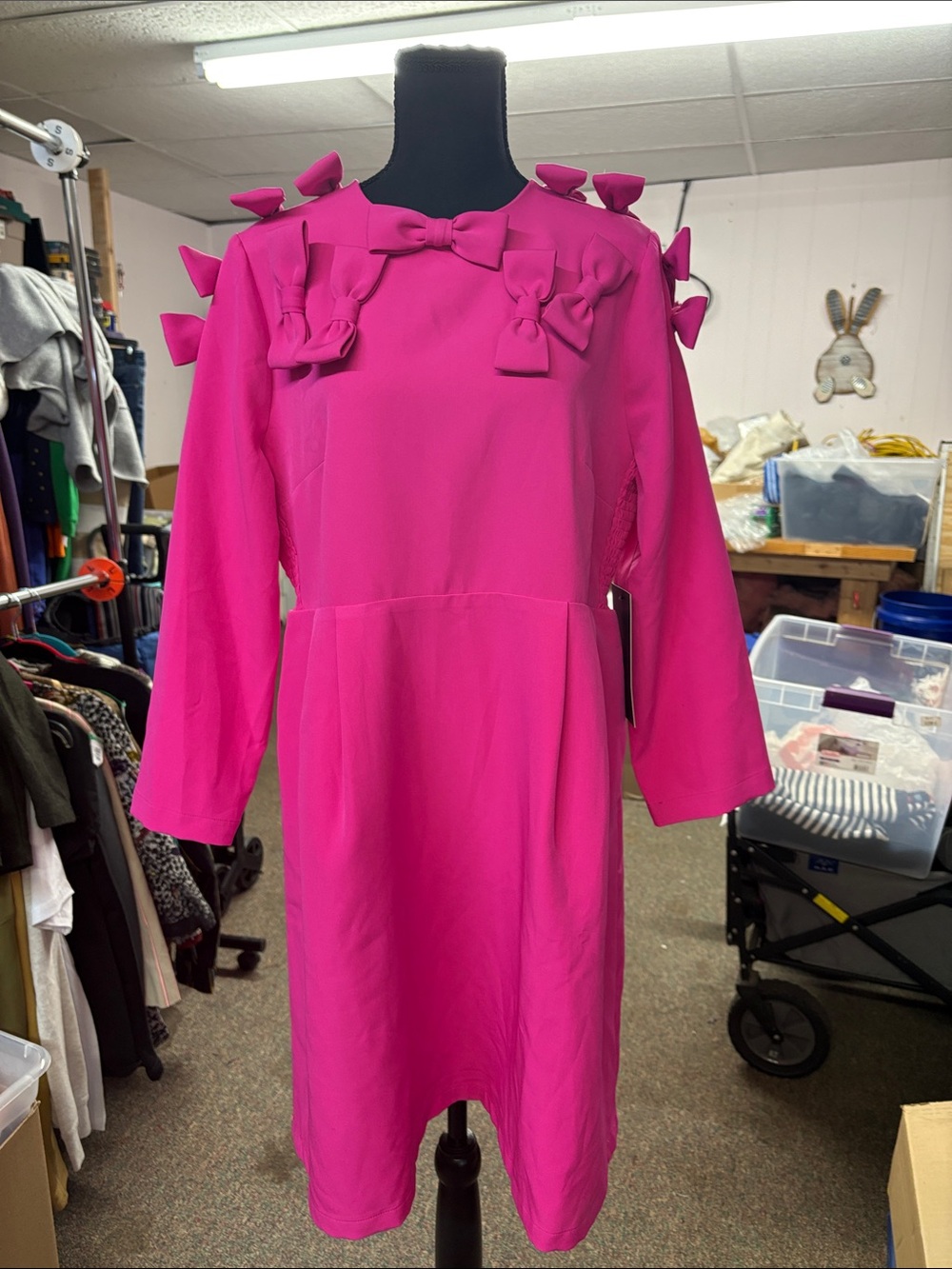 Tuckernuck Fuchsia Bow-Appliqué Long-Sleeve Dress